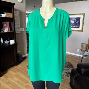 Pleione green short sleeve Vneck blouse-size XL
